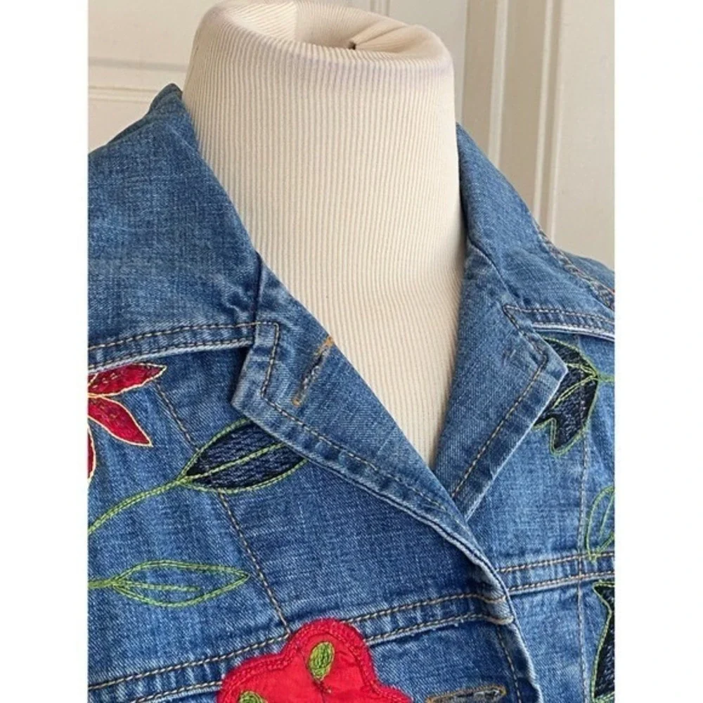 Embroidered Denim Jacket Chicos‎ Design Floral Cottagecore peasant